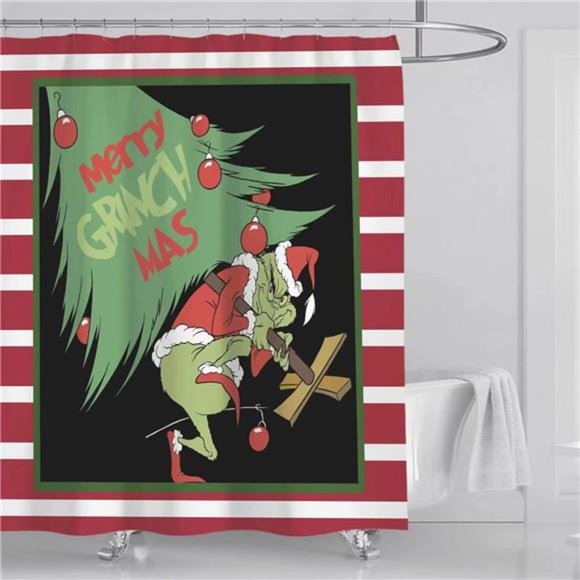 4 Pcs |  Christmas Shower Curtain Set |  Christmas Bathroom Home Decorations - Picture 2 of 7